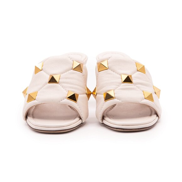 VALENTINO GARAVANI Ivory Nappa Quilted Roman Stud 65mm Leather Slide Sandals EU - Picture 3 of 15